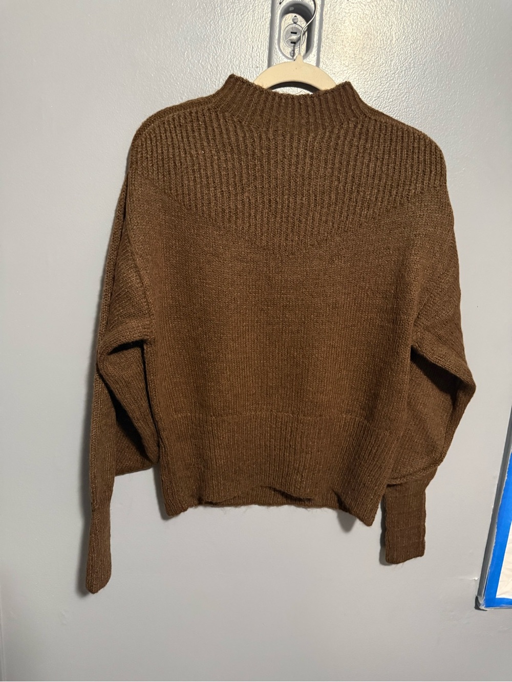 Zenana Brown Mock Neck Balloon Sleeve Cozy Knit Sweater - Cozy Fall Staple - Picture 2 of 5